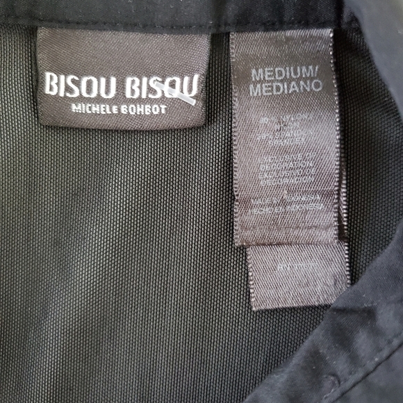 Bisou Bisou Sheer Black Top Size M Snap Front Buckle Pocket Shirt Cyber Goth - Picture 11 of 13